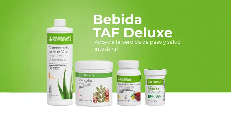 Combo TAF Deluxe Herbalife Chile — Té 102g, Aloe Vera, Fibra Activa y Collagen Drink