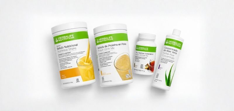 Ejemplo pack nivel Plata Herbalife: Fórmula 1, PDM, Té y Aloe Vera, 1 unidad de cada uno
