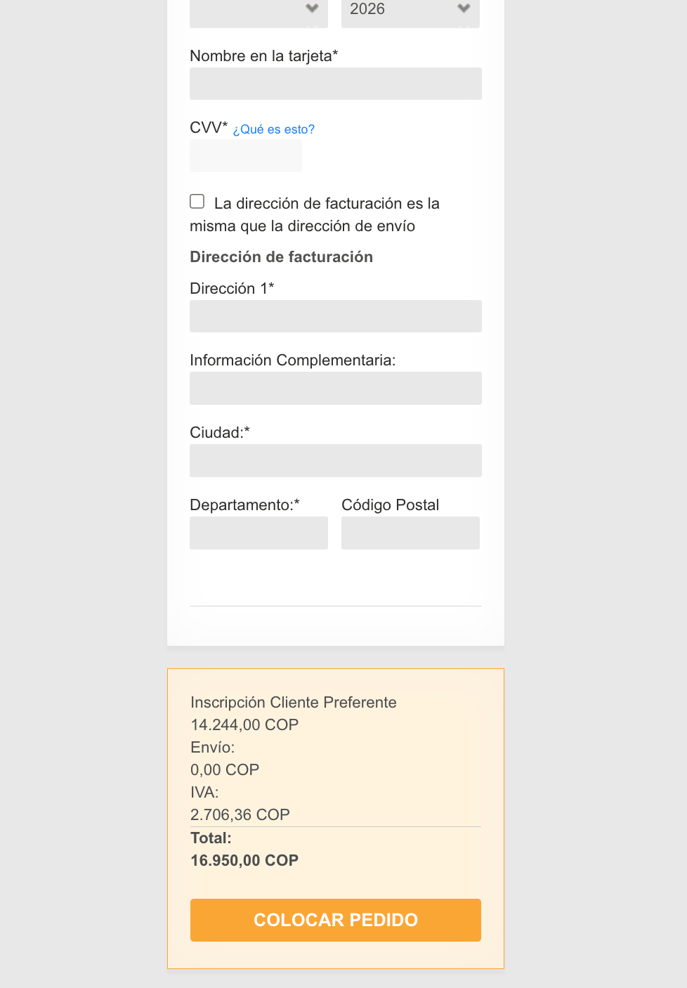 Confirmación de pago de la membresía Cliente Preferente en Colombia