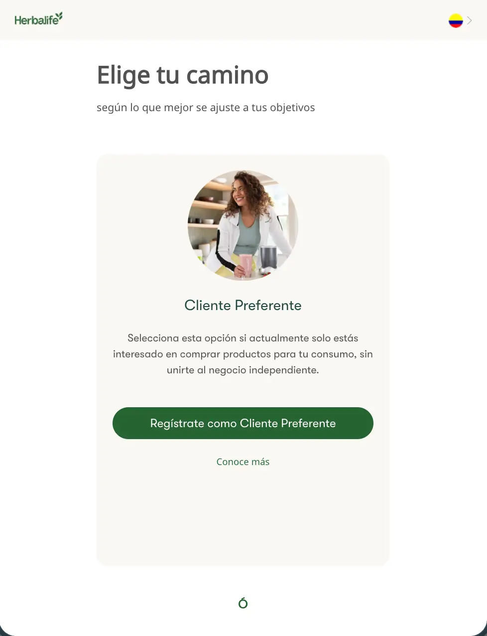 Pantalla Elige tu camino en MyHerbalife, Colombia