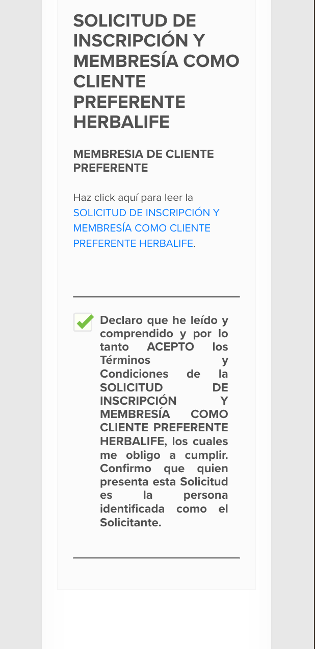 Solicitud de Inscripción y Membresía Cliente Preferente Herbalife