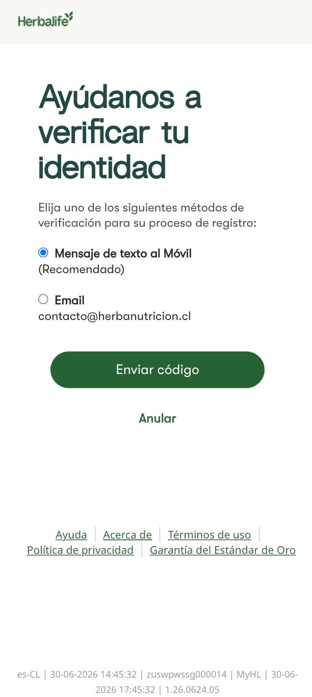 Pantalla verificación de identidad MyHerbalife