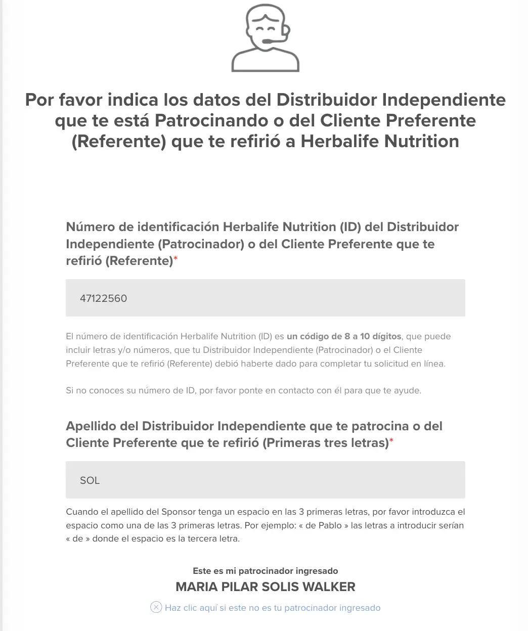 Formulario de datos del patrocinador