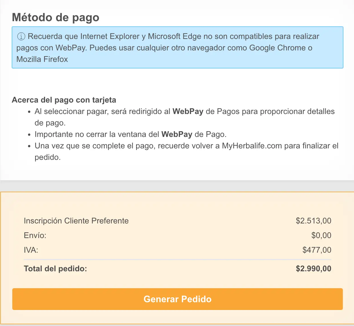 Opciones de métodos de pago