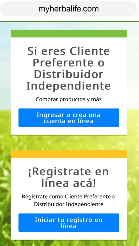 Página de registro de MyHerbalife