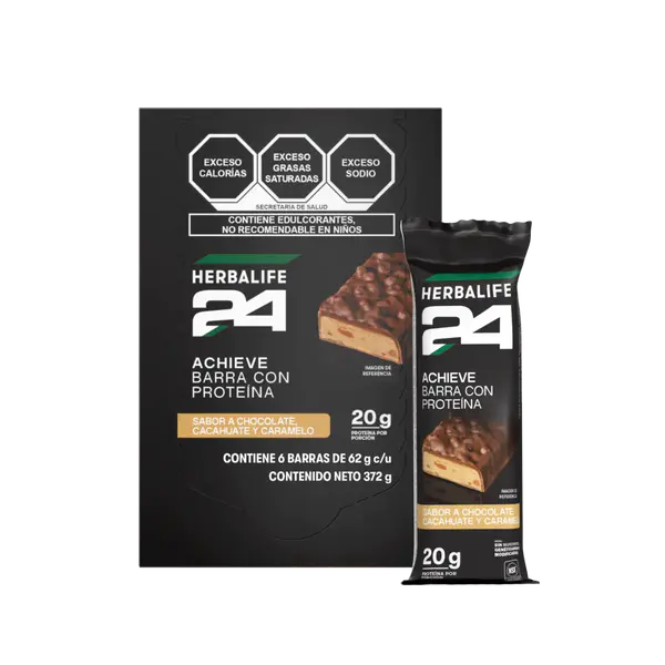 Herbalife24 ACHIEVE Barra con Proteína Chocolate, Cacahuate y Caramelo México - empaque